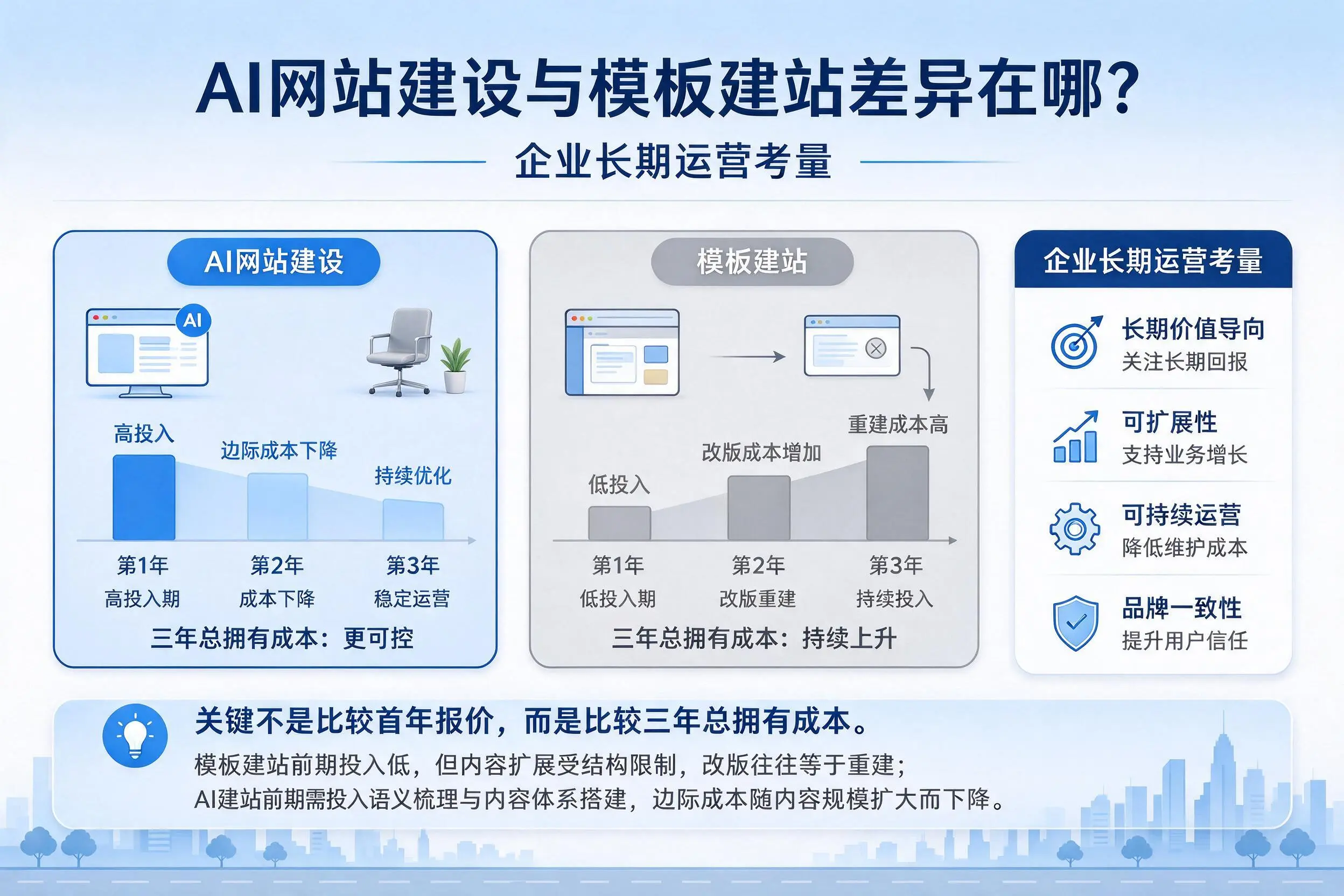 AI网站建设与模板建站差异在哪?图木舒克企业长期运营考量