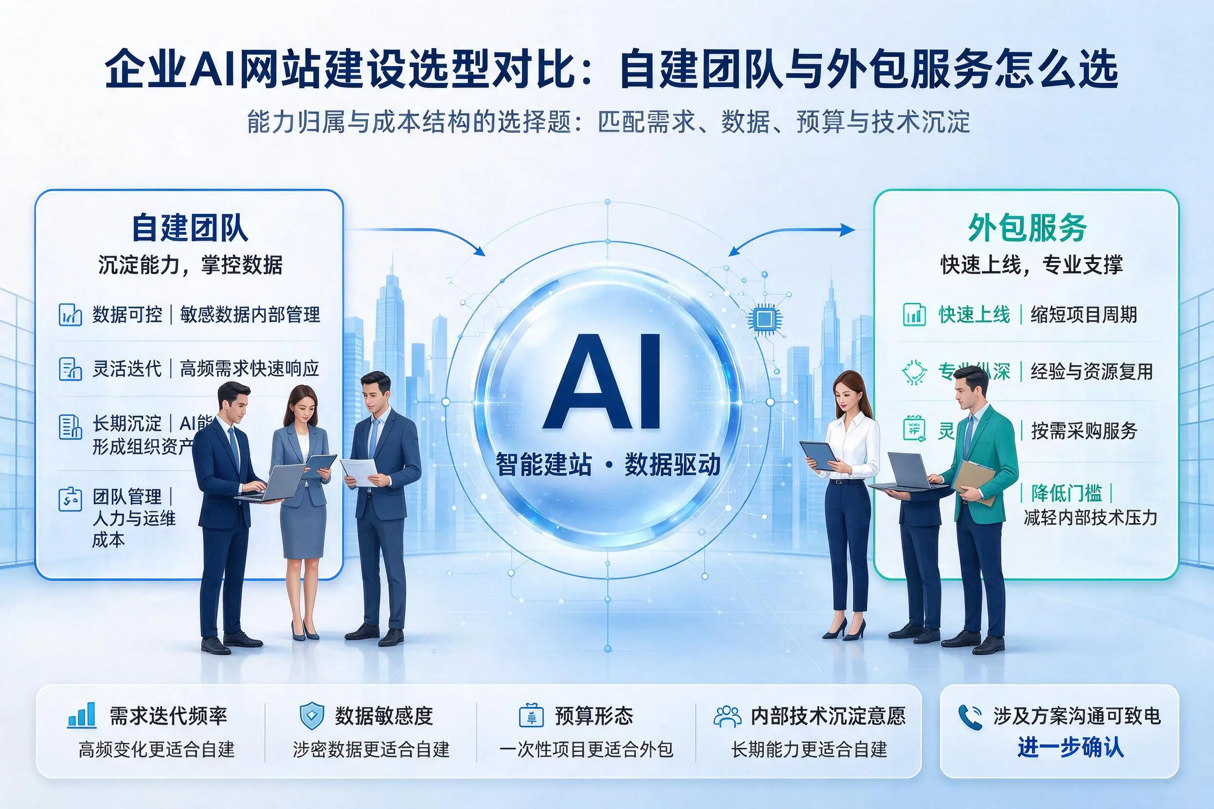 图木舒克企业AI网站建设选型对比:自建团队与外包服务怎么选